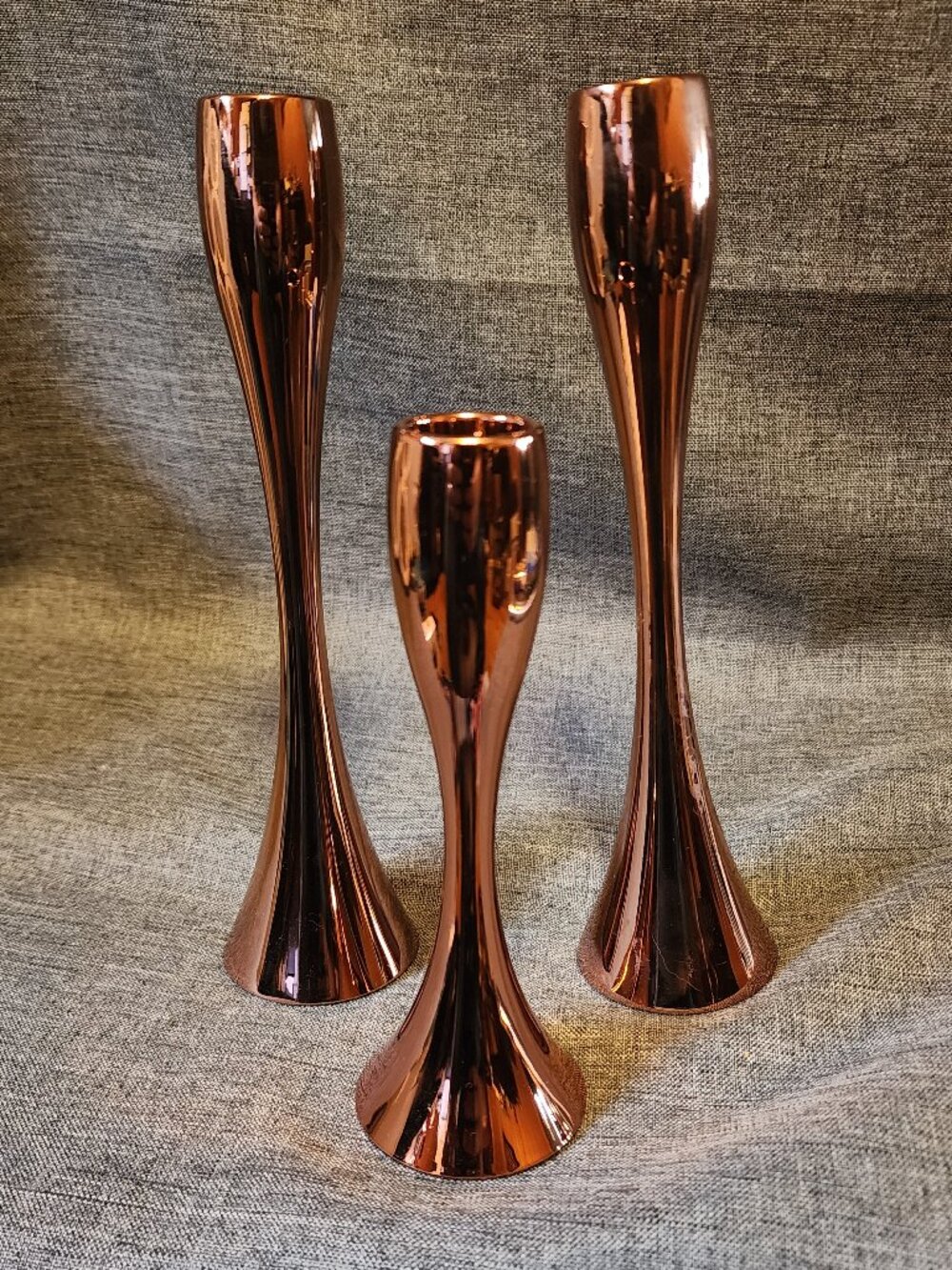 Set Of 3 Stelton Reflection Copper Weighted Candle Holders